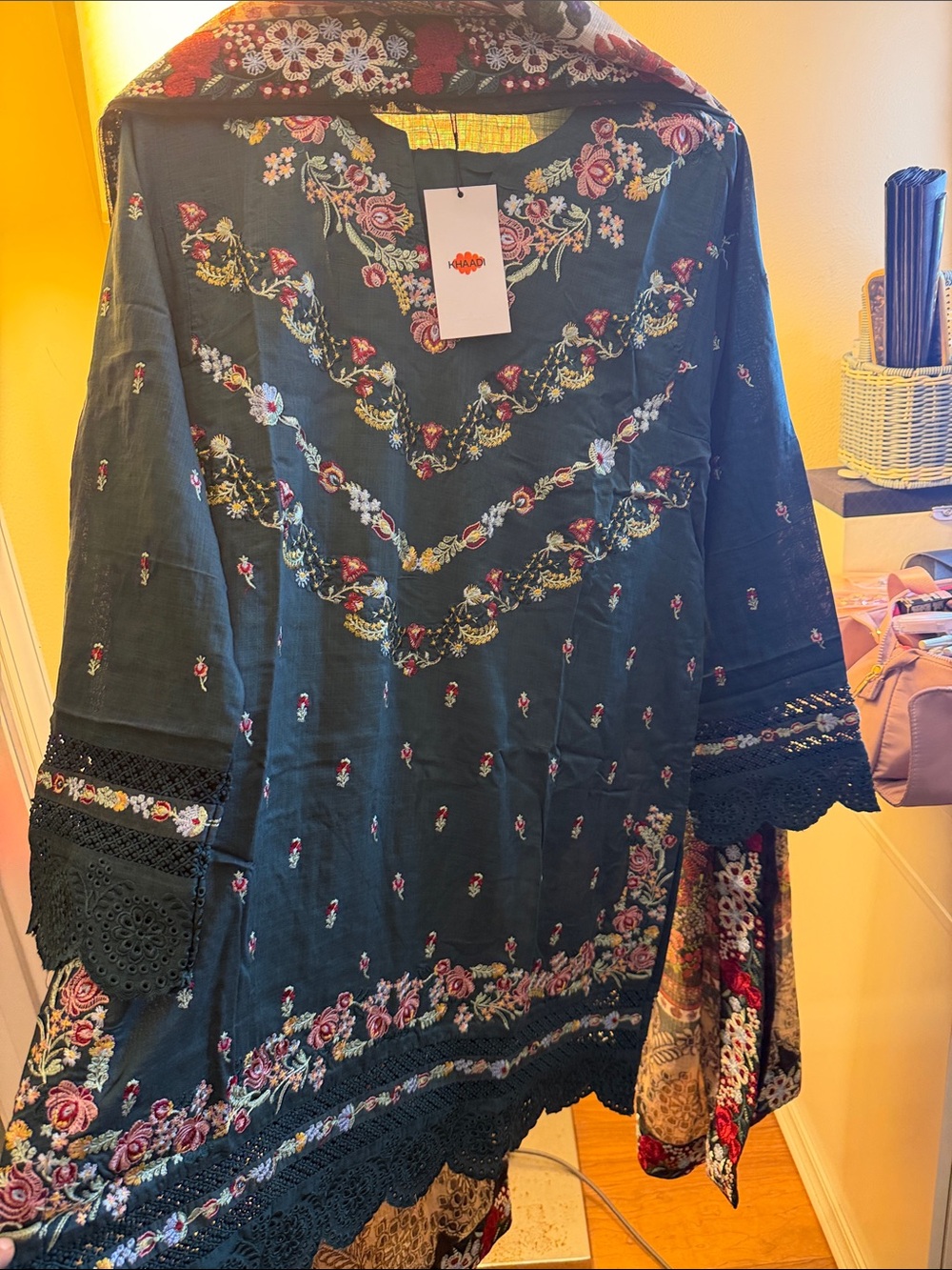 New Khaadi Embroidered Floral Dark Green Women’s Dress size 10
